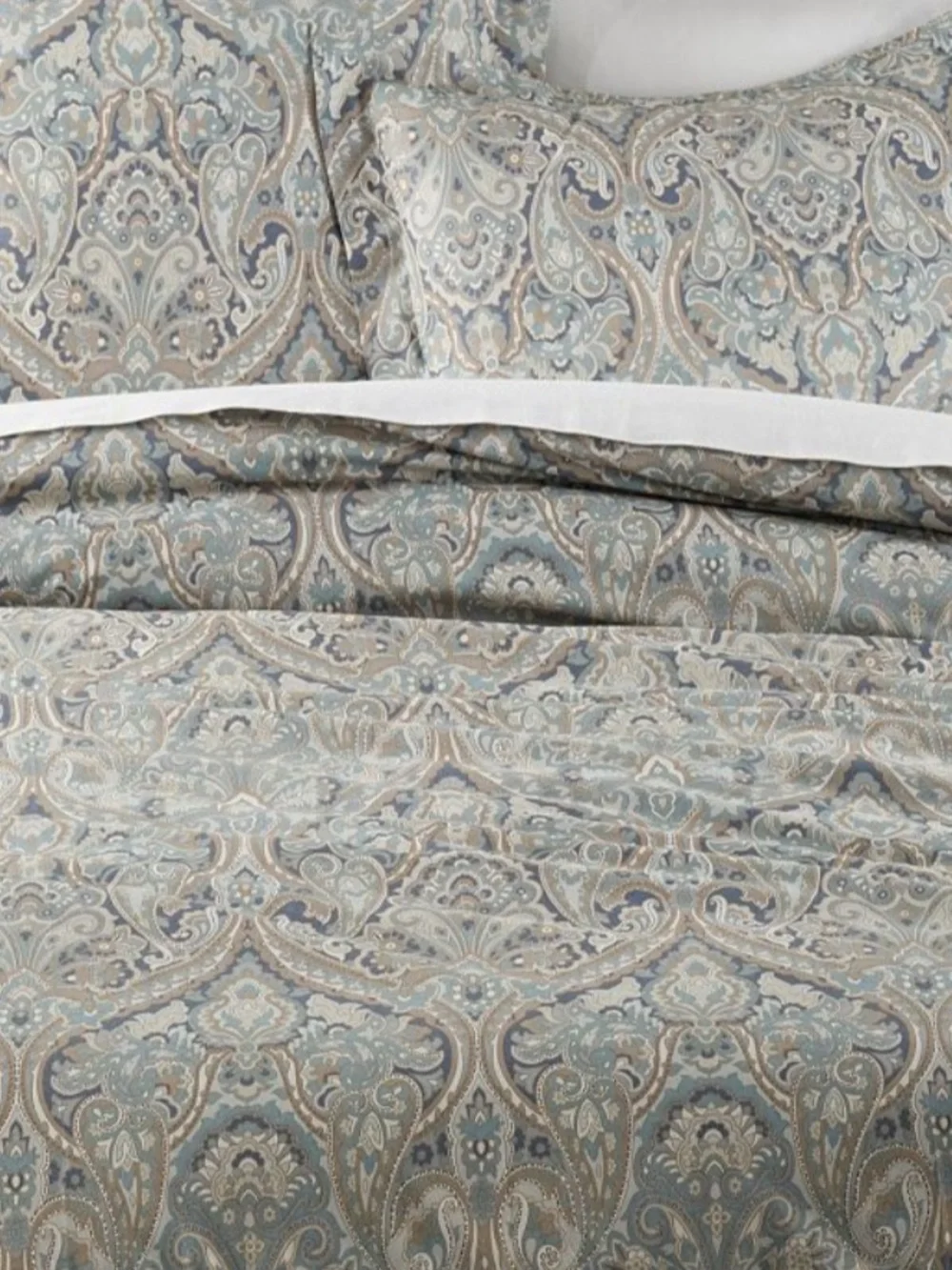 Pottery Barn Linen cotton blend Paisley Print Duvet cover in Blue Gray KING size
